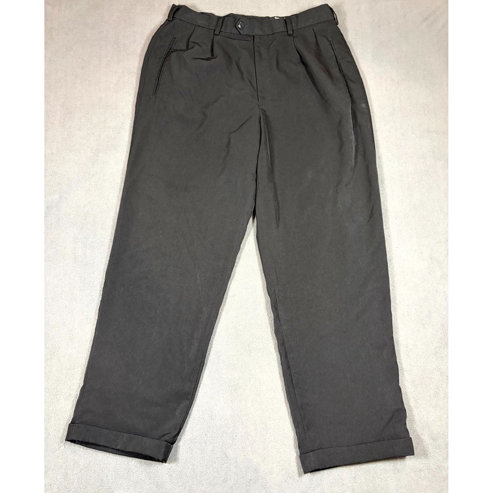 Untied Dress Pants Men's 34x30 Black Pleated Cuffed Hem Business Formal Career